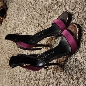 Paper Fox fuscia suede ankle strap heels